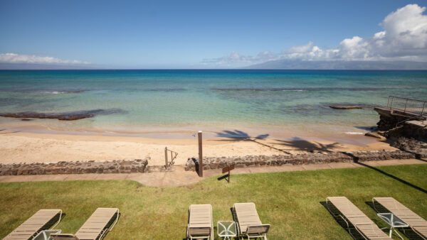 A view of the beach from an ocean front hotel.