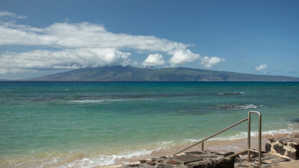 A view of the ocean from the beach.