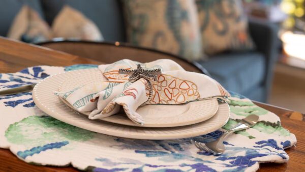 A plate with a napkin folded on it